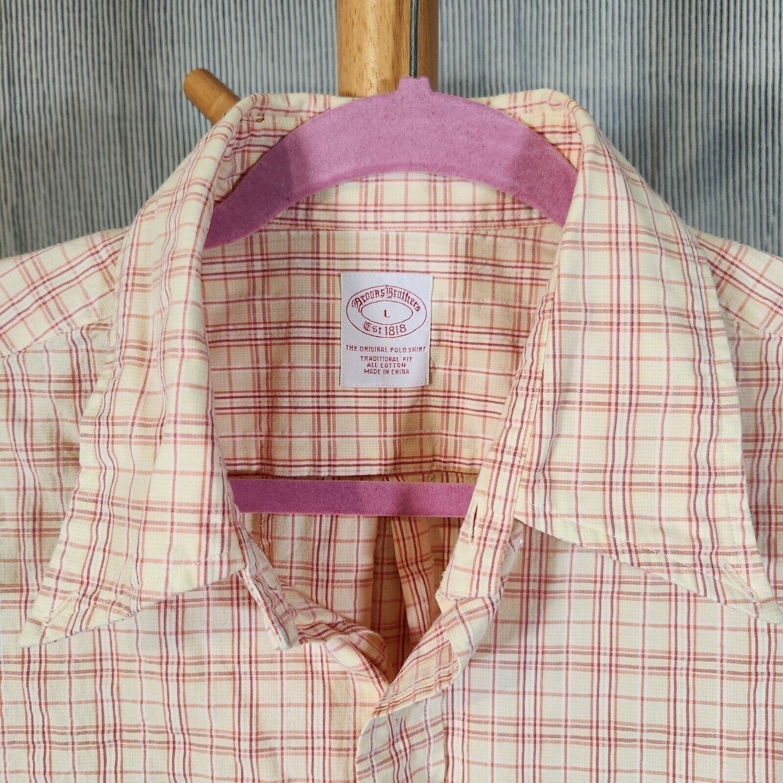 Brooks Brothers $92 Large Orange Plaid Original Polo Shirt Traditional Cotton